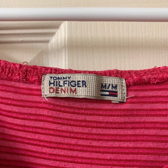 🌷3 for$20🌷Tommy Hilfiger Denim, US M, Pink Striped Sleeveless Ruffle Top - Picture 10 of 11